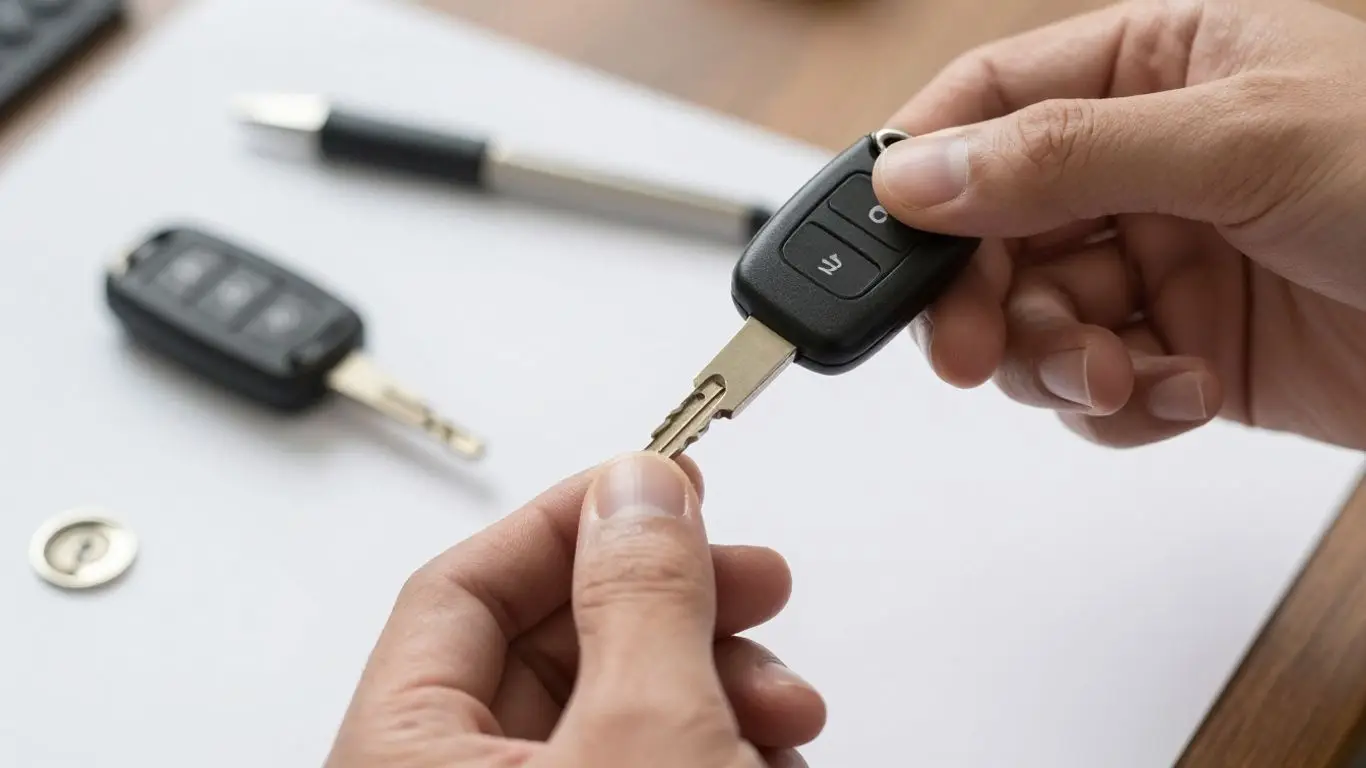Locksmith programming a car key fob and transponder.
