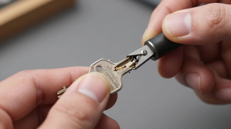 Locksmith cutting a new key with a machine.