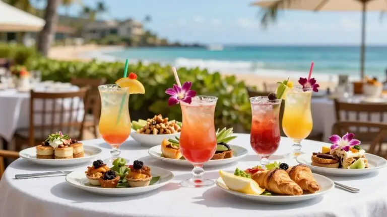Happy hour cocktails and appetizers at a Kihei, Maui restaurant.
