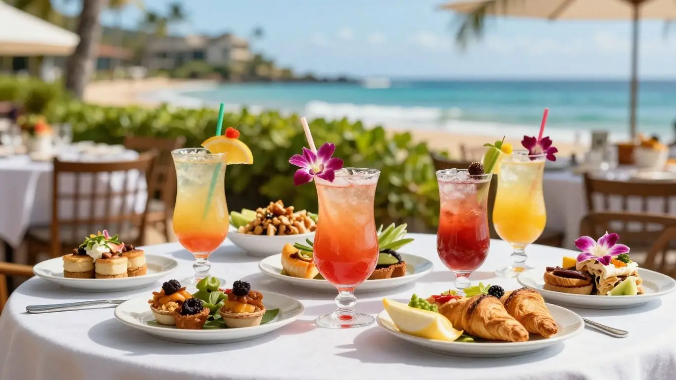 Happy hour cocktails and appetizers at a Kihei, Maui restaurant.