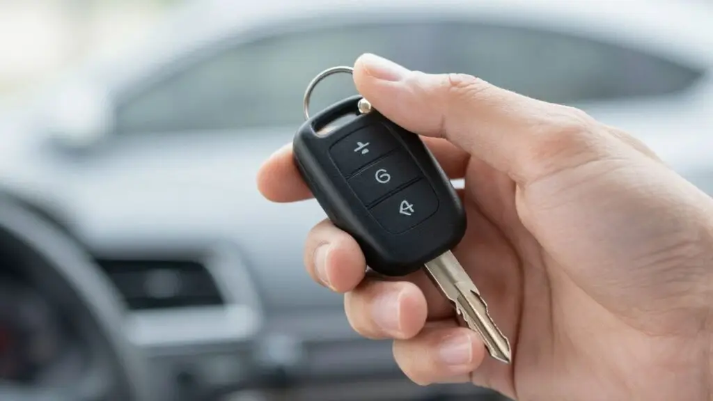 Hand holding a car key, ready for replacement.