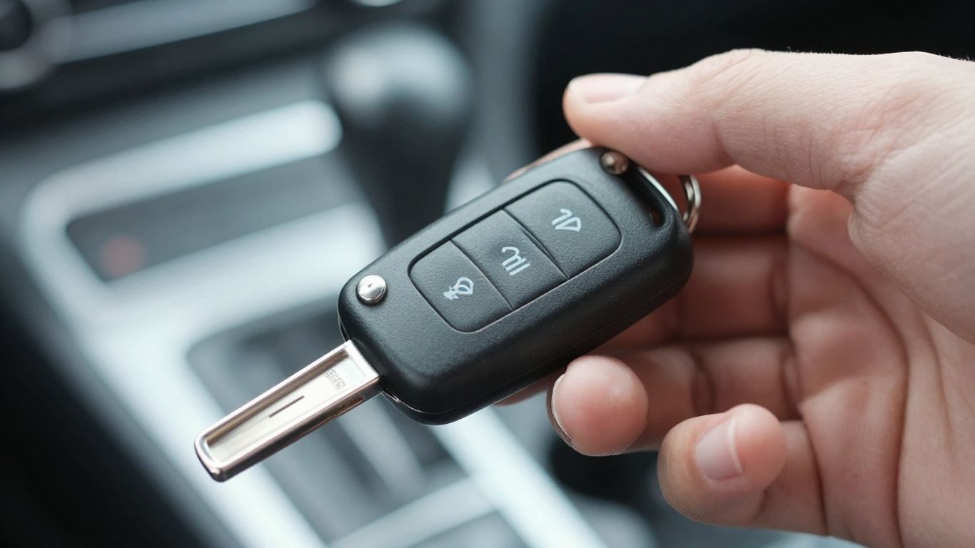 Hand holding a car key fob