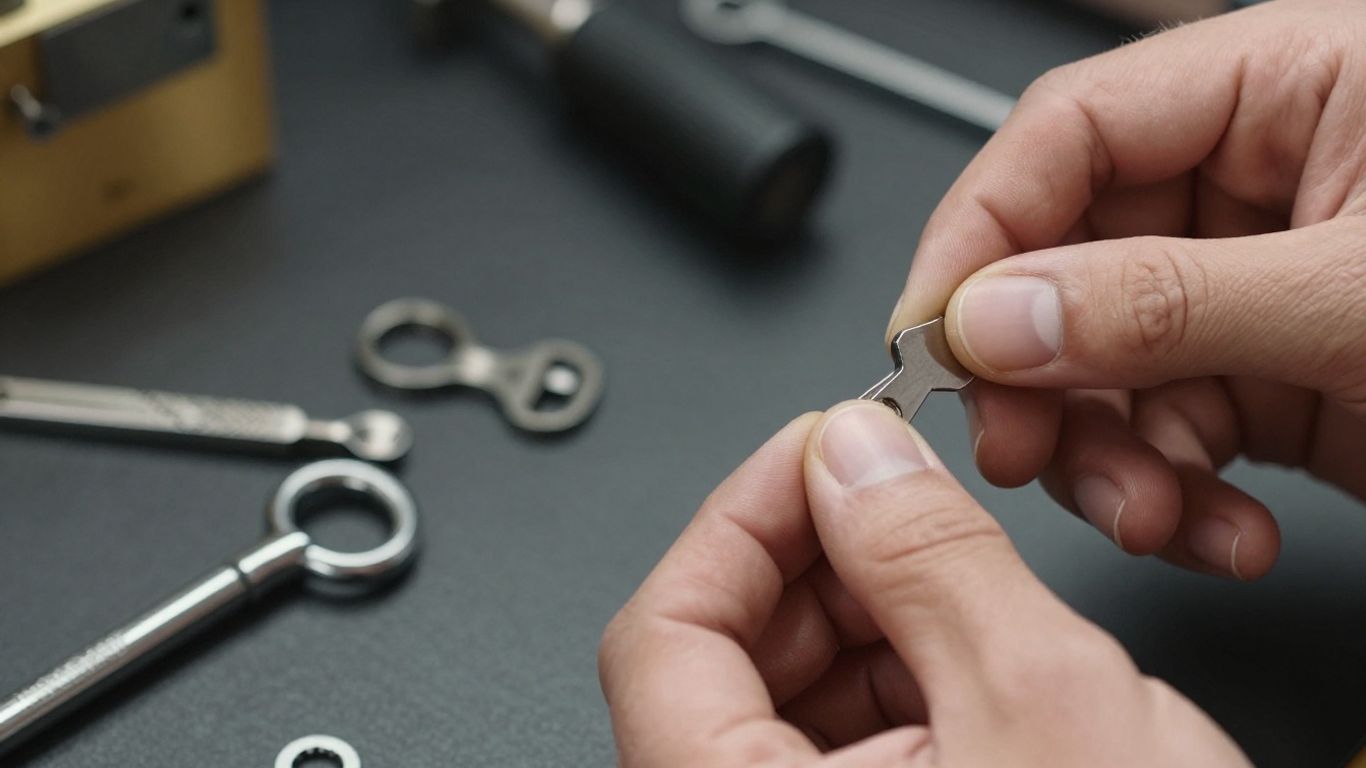 Locksmith picking a lock with tools