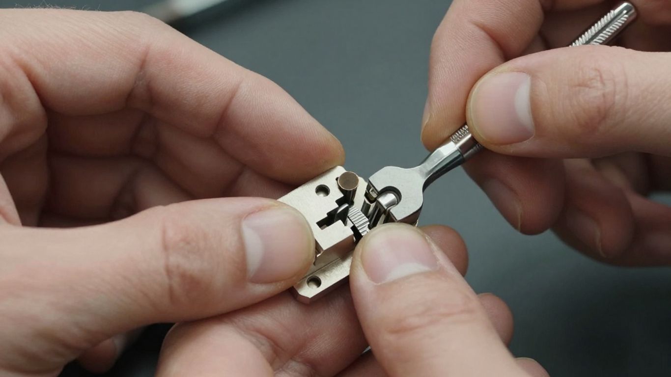 Locksmith rekeying a lock with tools.